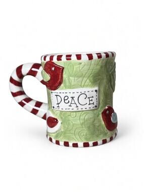 Mud Pie Peace Cocoa Mug Cardinal Green Vine